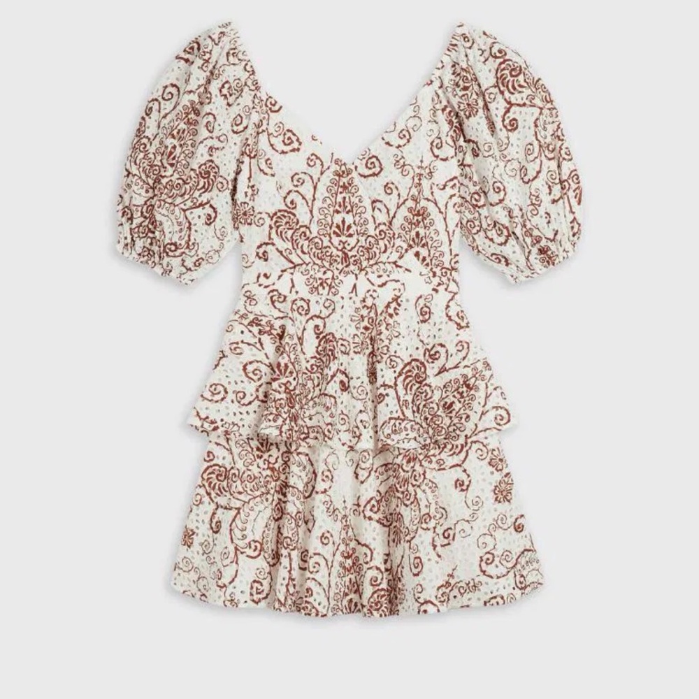 Ted Baker London Printed Puff-Sleeve Peplum Top Elizaaa Dress Sz 1